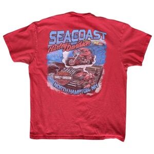 Harley Davidson Large Red Seacoast North Hampton New Hampshire Tee Shirt Men's